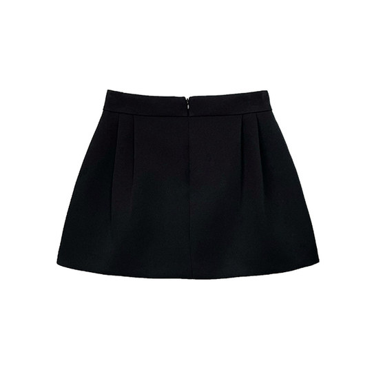 Flower bud pleated short skirt A-line skirt autumn and winter suit design black female 251377#