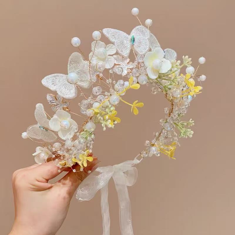 New ethereal flower tassel hair clip, Mori-style bridal hair accessory, wedding updo hair accessory, vintage style.