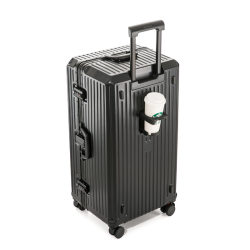 Large-capacity aluminum frame suitcase multi-functional trolley case 30-inch leather suitcase universal wheel new travel suitcase for men and women 28