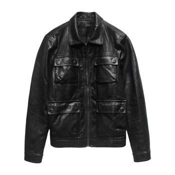 Casual multi-pocket leather jacket