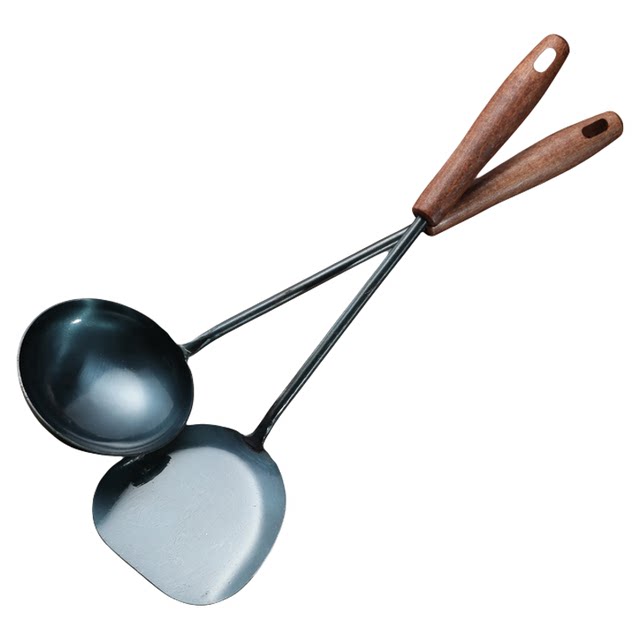Traditional old-fashioned handmade cooking spatula and spoon set