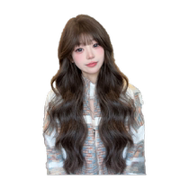 Wig for women with long hair natural full headband long curly hair big waves age-reducing Korean hairstyle medium and long hair wig set