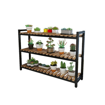 Flower stand wrought iron multi-layer living room balcony succulent solid wood display stand floor-to-ceiling flower pot rack height adjustable