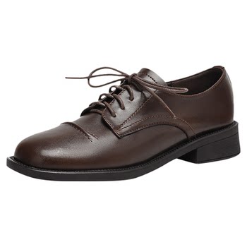 Daphne lace-up soft leather deep-mouth brown leather shoes