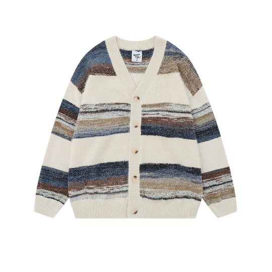 Gestreifte Strickjacke im Retro-Lazy-Stil für Herren