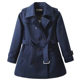 伯米吉童装洋气纯色儿童风衣纯棉秋装男女童中长款外套英伦学院风