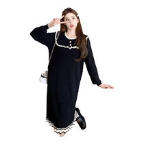 Maternity clothing autumn clothing 2024 new style contrasting color slimming knitted sweater skirt womens large size loose dress