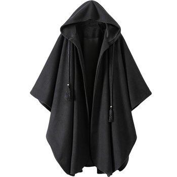 Niche retro ສາທາລະນະລັດຈີນແບບວ່າງ woolen hooded cloak coat ດູໃບໄມ້ລົ່ນແລະລະດູຫນາວ cos magic witch silhouette ເປືອກຫຸ້ມນອກຍາວ