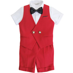 Boy's red suit vest wedding flower birthday party happy set host performed spring and summer thin dresses