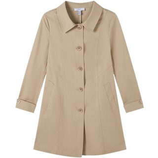 菲妮迪中长款风衣2025秋新款通勤卡其色流行收腰版型外套女