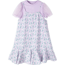 Balabala new summer suit for girls medium and large childrens T-shirt suspender skirt two-piece set for children sweet