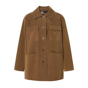 Uena American retro khaki plaid patchwork workwear imitation suede quilted shirt jacket