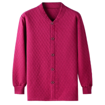 Thermal underwear cardigan for women thickened cotton three-layer autumn clothes for middle-aged and elderly people pure cotton shirt and underwear set