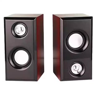 K2036桌面音响台式笔记本电脑手机小音箱木质USB供电3.5mm孔音频
