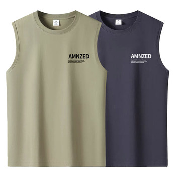 100% pure cotton wide shoulder vest men's summer loose crane sleeveless fitness sports short t-shirt base sweat shirt