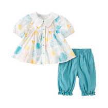 Davibella Girls Seven Pants Suit Summer Dress New Baby Blouse Children Pants Pure Cotton Two Sets