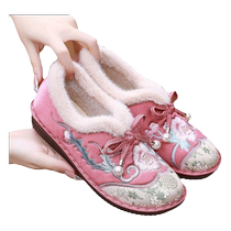Winter old Beijing cloth shoes womens cotton shoes embroidered ethnic style mothers shoes thickened one-leg old ladys home cotton boots