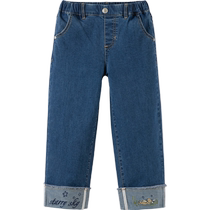 David Bella childrens denim nine-point pants 2024 autumn new style girls style pants medium and large childrens straight pants
