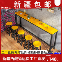 Xinjiang bar table simple wall-mounted commercial narrow table household long table milk tea shop table and chair set