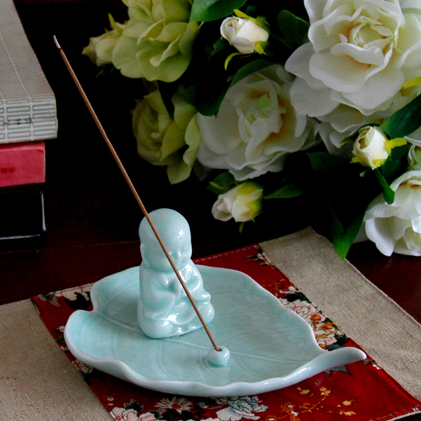 Ceramic incense inserted furnishing articles teahouse the little novice monk zen meditation means sitting room for Buddha leaf shape joss stick desktop ornaments