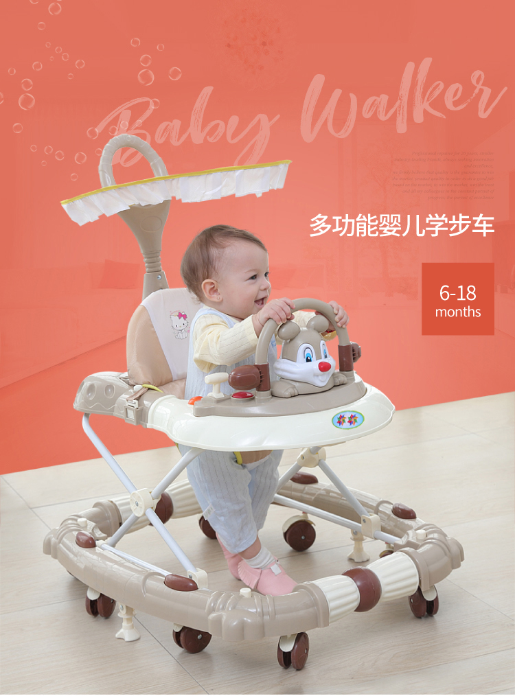 Baby Walker 6 7-18 tháng bé chống rollover đa chức năng tay đẩy có thể ngồi nam và cô gái với âm nhạc để giúp