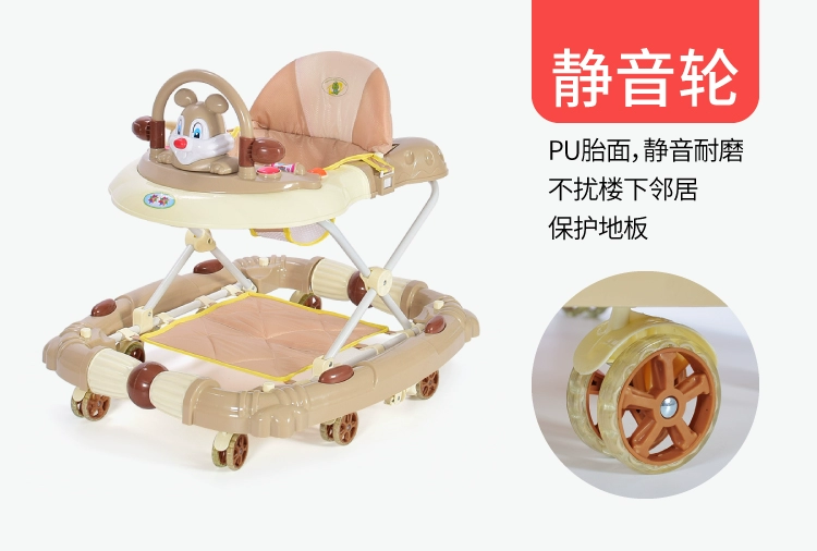 Baby Walker 6 7-18 tháng bé chống rollover đa chức năng tay đẩy có thể ngồi nam và cô gái với âm nhạc để giúp