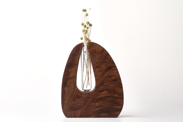 Wal 花 器 组 [工坊] Đen Walnut lọ hoa sáng tạo gỗ hoa đứng nghệ thuật bình thủy tinh chậu đất nung trồng cây