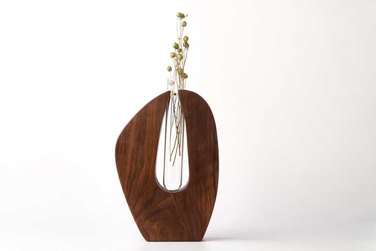 Wal 花 器 组 [工坊] Đen Walnut lọ hoa sáng tạo gỗ hoa đứng nghệ thuật bình thủy tinh chậu đất nung trồng cây