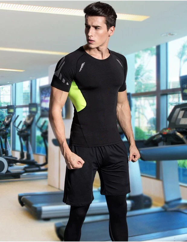 Quần áo thể thao nam quần áo chạy bộ buổi sáng mùa hè thể dục ngoài trời là quần mỏng chín mùa hè quần áo thoáng khí nhanh khô