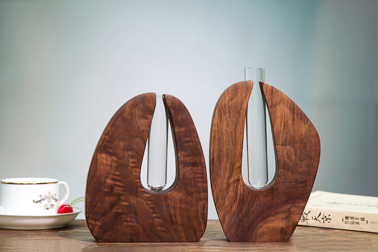Wal 花 器 组 [青 螺 工坊] Black Walnut lọ hoa sáng tạo gỗ hoa đứng nghệ thuật bình thủy tinh chậu hoa treo ban công