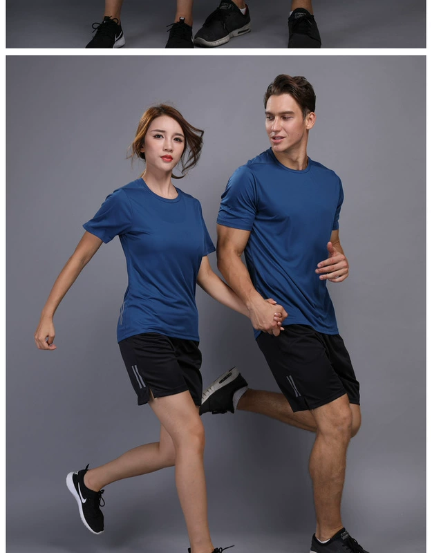 Thể thao phù hợp với ngắn tay khô nhanh T-Shirt nam giới và phụ nữ vài mùa hè quần áo chạy thể dục quần áo lỏng quần short mỏng