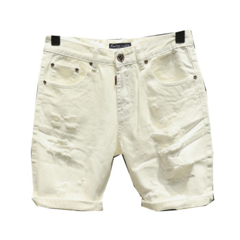 Hi man pure white ripped jeans men's loose shorts casual pants 5-quarter ripped beggar pants summer hot pants