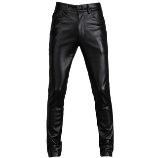 Youth thickened velvet slimming trendy elastic waist leather pants