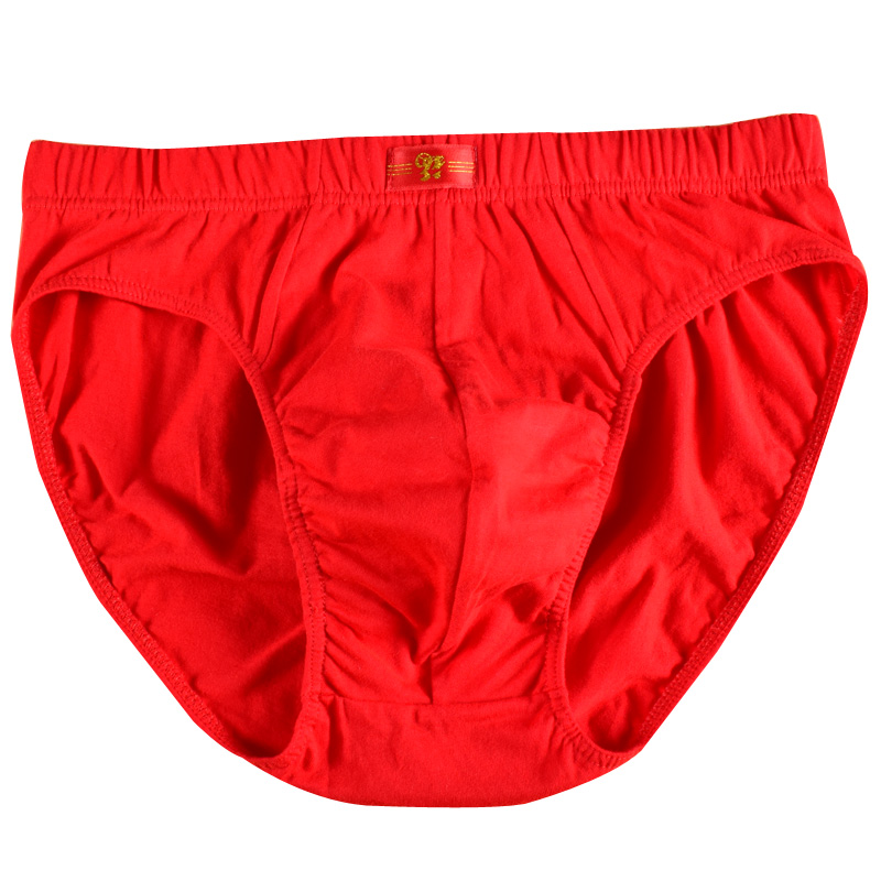 Jianjiang 100% cotton pure cotton big red zodiac year triangle red men's  underwear mid-waist thin cotton breathable