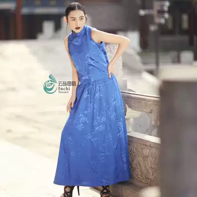 Cloud decoration totem original design women's suit national style plain color wild old satin horse clip skirt women's suit