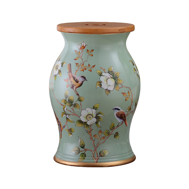 New flower and bird bamboo wood craft decorative storage drum stool
