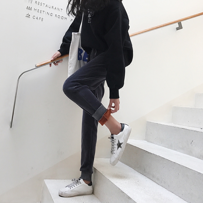 EKOOL冬季超保暖黄金绒加厚哈伦裤女束脚加绒运动裤长裤休闲卫裤