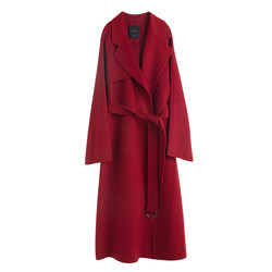 Shiwu District Long Double-sided Wool Coat Women's Quality First-cut Thin Autumn and Winter Red Loose Double-sided Cashmere Coat