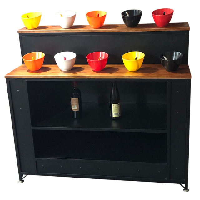 Loft iron coffee table condiment table hot pot table barbecue shop solid wood industrial style self-service condiment table barbecue table cabinet