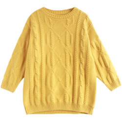 Annie Forest 2022 new style literary loose round neck pullover thick woolen sweater large size slightly fat slimming mid-length style