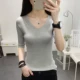 Áo len nữ cổ chữ V 2018 xuân hè mới set đồ mới áo gile len