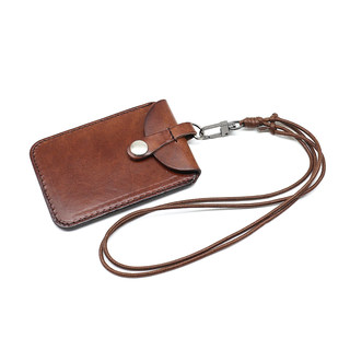 Vegetable tanned cow card case handmade retro genuine leather halter neck lanyard bus card holder original mini portable coin purse trendy