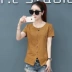 Mùa hè 2019 phiên bản mới của Hàn Quốc tự may áo thun ngắn tay nữ hoang dã chạm đáy áo sơ mi cotton cotton nửa tay - Áo phông Áo phông