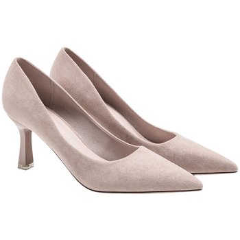 ເກີບສົ້ນສູງແມ່ຍິງ stiletto pointed toe 2024 new spring and autumn versatile French suede 5cm low heel shoes with fairy temperament