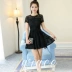 Mẹ da ngắn khoe đầm ren tay ngắn cạp cao hè 2021 ngắn 150cm phù hợp quần áo xs nữ - Váy eo cao Váy eo cao
