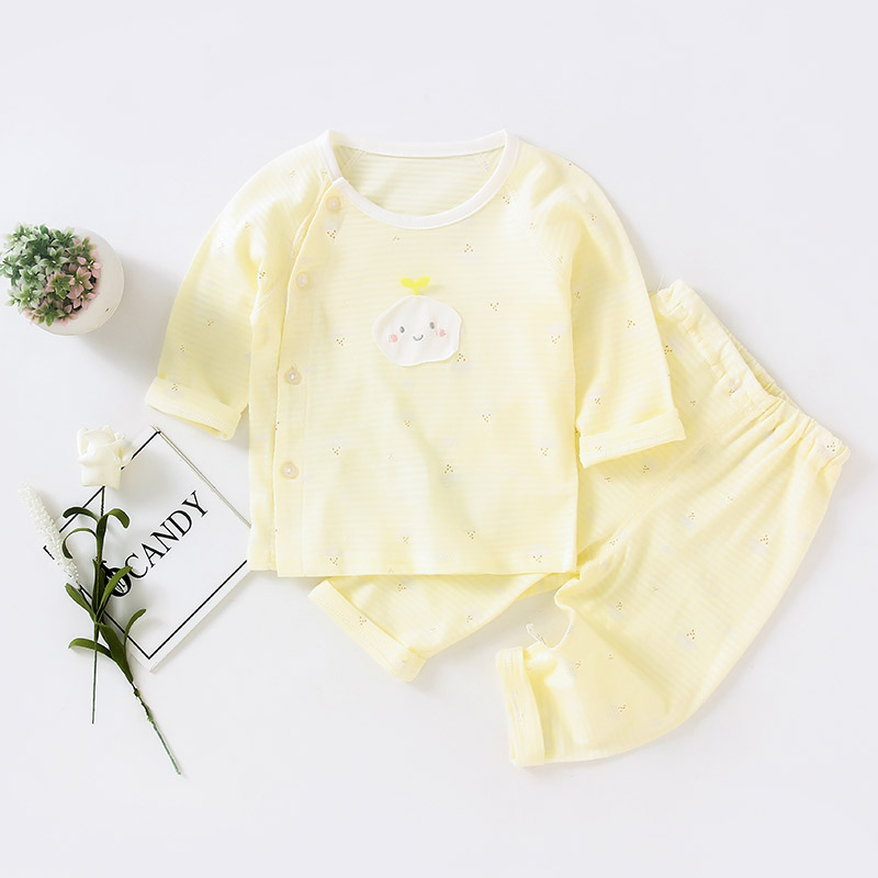 Zinbei childrens điều hòa không khí quần áo cotton để mở pajamababy mùa hè dài tay cô gái mỏng childrens quần áo quần áo chàng trai về nhà.