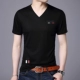 Áo thun nam tay ngắn Hengyuanxiang Mùa hè nam cổ chữ V lụa lụa cotton trẻ trung nửa áo thun nam xu hướng Hàn Quốc