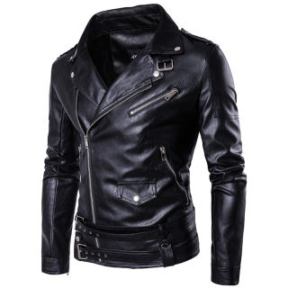 Harley rock European and American diagonal zipper epaulette leather jacket