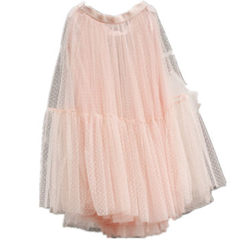 24 ພາກຮຽນ spring ແລະ summer ແອວສູງ versatile oversized hem skirt spliced ​​​​mesh tulle skirt fairy skirt ຂະຫນາດໃຫຍ່ hem gauze skirt