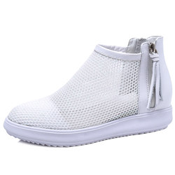 ເກີບຜູ້ຍິງ Fanrou trendy shoes high-top mesh shoes leather breathable mesh casual versatile spring and summer new flat shoes white shoes